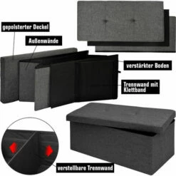 DuneDesign Banc De Rangement 76x38x38cm Coffre Pliant 80L Rembourré Gris - Grau 9 DuneDesign Banc De Rangement 76x38x38cm Coffre Pliant 80L Rembourré Gris - Grau -DUNEDESIGN Sales 2024 10974274 3