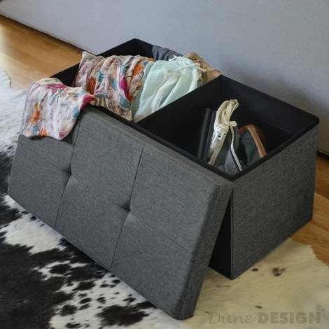 DuneDesign Banc De Rangement 76x38x38cm Coffre Pliant 80L Rembourré Gris - Grau 6 DuneDesign Banc De Rangement 76x38x38cm Coffre Pliant 80L Rembourré Gris - Grau – Image 4