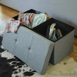 DuneDesign Banc De Rangement 76x38x38cm Coffre Pliant 80L Rembourré Gris Clair - Grau -DUNEDESIGN Sales 2024 10974279 4