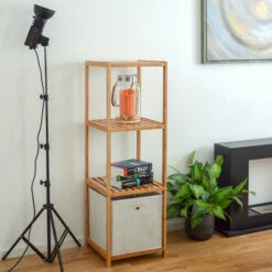 DuneDesign Étagère En Bois 38x39,5x124,5cm 4 Tablettes Superposées Lattes En Bambou Meuble à Rayonnages De Salle De Bain - Braun -DUNEDESIGN Sales 2024 10974302 5