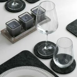 DuneDesign 8 Dessous De Verres Rond Sous-verres Incl Etui Feutre Artificiel Gris - Grau -DUNEDESIGN Sales 2024 10974313 4