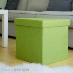 DuneDesign Poufs 38cm Avec Coffre De Rangement 42L Repose-pieds En Forme De Cube Avec Couvercle Amovible Rembourré Bouts De Canapé Pliant Tabouret Vert Tilleul - Grün -DUNEDESIGN Sales 2024 10978052 3