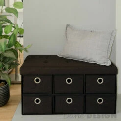 DuneDesign Coffre De Rangement Pliante 76x38x38cm 6 Tiroirs 80L Poufs Pliable Repose-pieds Rectangulaire Rembourré 2 Places Marron Foncé - Dunkelbraun -DUNEDESIGN Sales 2024 10987233 3