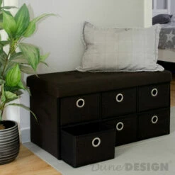 DuneDesign Coffre De Rangement Pliante 76x38x38cm 6 Tiroirs 80L Poufs Pliable Repose-pieds Rectangulaire Rembourré 2 Places Marron Foncé - Dunkelbraun -DUNEDESIGN Sales 2024 10987233 4