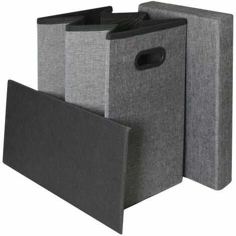 DuneDesign Panier à Linge Pliable 70L Coffre De Rangement Pliant Avec Poignées Couvercle Pouf Imitation Lin Marron Foncé - Grau 4 DuneDesign Panier à Linge Pliable 70L Coffre De Rangement Pliant Avec Poignées Couvercle Pouf Imitation Lin Marron Foncé - Grau – Image 2