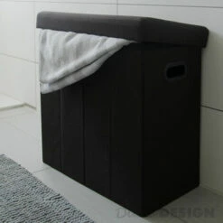 DuneDesign Panier à Linge Pliable 70L Coffre De Rangement Pliant Avec Poignées Couvercle Pouf Imitation Lin Marron Foncé - Braun -DUNEDESIGN Sales 2024 10987238 3