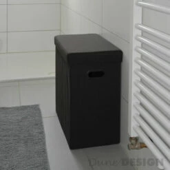 DuneDesign Panier à Linge Pliable 70L Coffre De Rangement Pliant Avec Poignées Couvercle Pouf Imitation Lin Marron Foncé - Braun -DUNEDESIGN Sales 2024 10987238 5