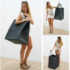 DuneDesign Sac à Linge Panier Rangement Jouets 43x38x60cm Feutre Artificiel Gris - Grau -DUNEDESIGN Sales 2024 10987267 3