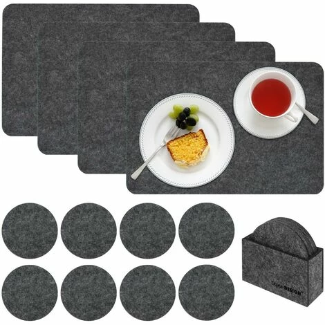 DuneDesign 4 Sets De Table 43x30x0,5cm Et 8 Dessous De Verres Ø10cm Gris - Grau 3 DuneDesign 4 Sets De Table 43x30x0,5cm Et 8 Dessous De Verres Ø10cm Gris - Grau