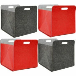 DUNEDESIGN 4 Boîtes De Rangement Feutre 33x33x38 Cm Kallax Panier Feutrine Ikea Gris Rouge - Rot