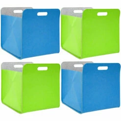 DUNEDESIGN 4 Boîtes De Rangement Feutre 33x33x38 Cm Kallax Panier Feutrine Ikea Bleu Vert - Bunt