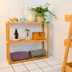 DUNEDESIGN Étagère Murale Bambou - 60x54x15 Rangement En Bois à Poser Salle De Bain Cuisine - Braun -DUNEDESIGN Sales 2024 12736508 3