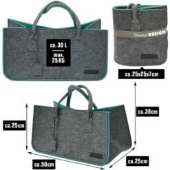DuneDesign Sac En Faux Feutre 50x25x25cm à Provisions Bois 25kg Gris Turquoise - Grau -DUNEDESIGN Sales 2024 12736512 3
