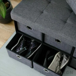 DuneDesign Coffre De Rangement Pliante 76x38x38cm 6 Tiroirs 80L Poufs Pliable Repose-pieds Rectangulaire Rembourré 2 Places Gris Foncé - Grau -DUNEDESIGN Sales 2024 20971697 5