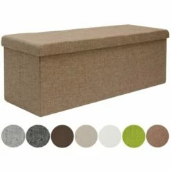 DuneDesign Coffre De Rangement XXL Pliante 110x38x38cm Incl 2 Cloisons 120L Pouf Pliable Repose-pieds Rectangulaire Rembourré 3 Places Marron Clair - Braun