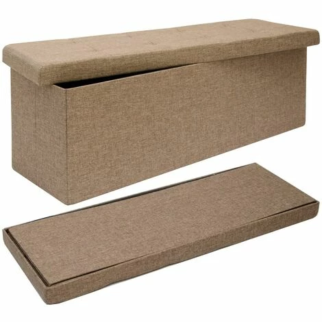 DuneDesign Coffre De Rangement XXL Pliante 110x38x38cm Incl 2 Cloisons 120L Pouf Pliable Repose-pieds Rectangulaire Rembourré 3 Places Marron Clair - Braun 3 DuneDesign Coffre De Rangement XXL Pliante 110x38x38cm Incl 2 Cloisons 120L Pouf Pliable Repose-pieds Rectangulaire Rembourré 3 Places Marron Clair - Braun – Image 2