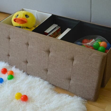 DuneDesign Coffre De Rangement XXL Pliante 110x38x38cm Incl 2 Cloisons 120L Pouf Pliable Repose-pieds Rectangulaire Rembourré 3 Places Marron Clair - Braun 5 DuneDesign Coffre De Rangement XXL Pliante 110x38x38cm Incl 2 Cloisons 120L Pouf Pliable Repose-pieds Rectangulaire Rembourré 3 Places Marron Clair - Braun – Image 4