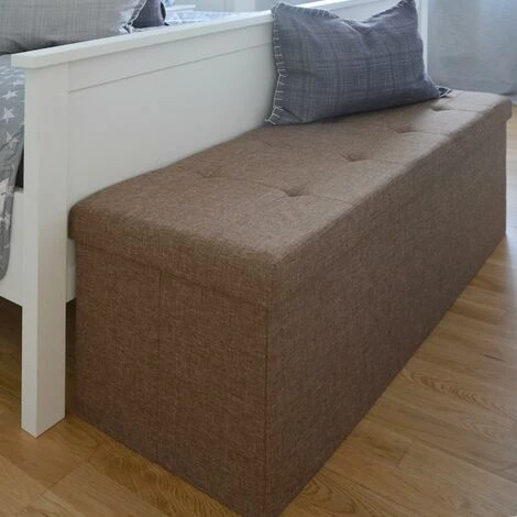 DuneDesign Coffre De Rangement XXL Pliante 110x38x38cm Incl 2 Cloisons 120L Pouf Pliable Repose-pieds Rectangulaire Rembourré 3 Places Marron Clair - Braun 6 DuneDesign Coffre De Rangement XXL Pliante 110x38x38cm Incl 2 Cloisons 120L Pouf Pliable Repose-pieds Rectangulaire Rembourré 3 Places Marron Clair - Braun – Image 5