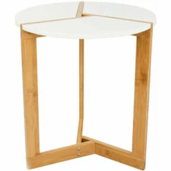 DUNEDESIGN Table D'Appoint Scandinave 40x45cm Blanche Table De Chevet Ronde Basse En Bois - Weiss