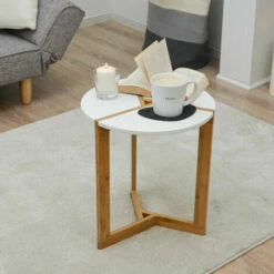 DUNEDESIGN Table D'Appoint Scandinave 40x45cm Blanche Table De Chevet Ronde Basse En Bois - Weiss -DUNEDESIGN Sales 2024 27572510 5