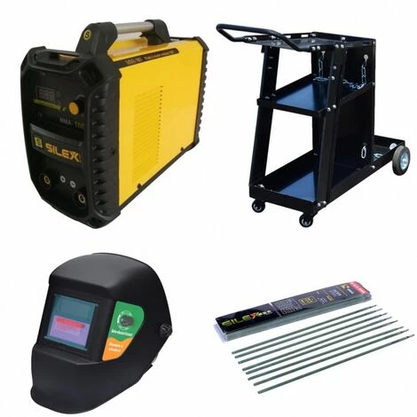 Pack Poste à Souder MMA IGBT/inverter 160 A + Cagoule De Soudure 100KNO + Chariot Transport + 50 électrodes Silex ® 3 Pack Poste à Souder MMA IGBT/inverter 160 A + Cagoule De Soudure 100KNO + Chariot Transport + 50 électrodes Silex ®