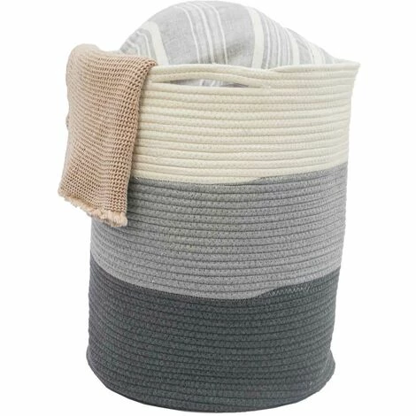 DUNEDESIGN Panier De Rangement Ø38x46 50L Corbeille à Linge En Osier Panier à Jouets Rond - Grau 3 DUNEDESIGN Panier De Rangement Ø38x46 50L Corbeille à Linge En Osier Panier à Jouets Rond - Grau