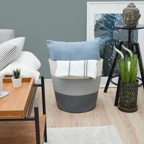 DUNEDESIGN Panier De Rangement Ø38x46 50L Corbeille à Linge En Osier Panier à Jouets Rond - Grau 4 DUNEDESIGN Panier De Rangement Ø38x46 50L Corbeille à Linge En Osier Panier à Jouets Rond - Grau – Image 2