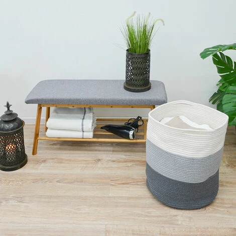 DUNEDESIGN Panier De Rangement Ø38x46 50L Corbeille à Linge En Osier Panier à Jouets Rond - Grau 6 DUNEDESIGN Panier De Rangement Ø38x46 50L Corbeille à Linge En Osier Panier à Jouets Rond - Grau – Image 4