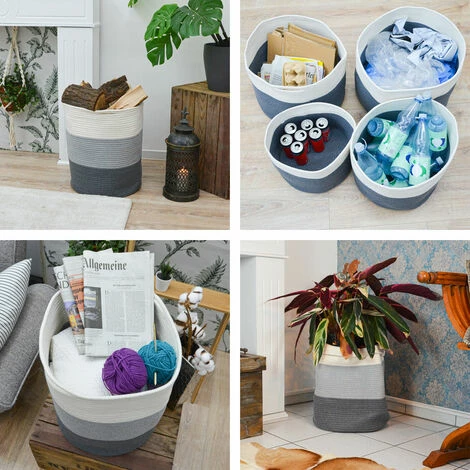 DUNEDESIGN Panier De Rangement Ø38x46 50L Corbeille à Linge En Osier Panier à Jouets Rond - Grau 7 DUNEDESIGN Panier De Rangement Ø38x46 50L Corbeille à Linge En Osier Panier à Jouets Rond - Grau – Image 5