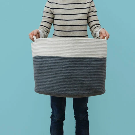 DUNEDESIGN Panier De Rangement Ø 50x35 60L Corbeille à Linge En Osier Panier à Jouets Rond - Grau 6 DUNEDESIGN Panier De Rangement Ø 50x35 60L Corbeille à Linge En Osier Panier à Jouets Rond - Grau – Image 4