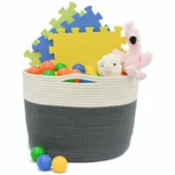 DUNEDESIGN Panier De Rangement Ø39x30 35L Corbeille à Linge En Osier Panier à Jouets Rond - Weiss