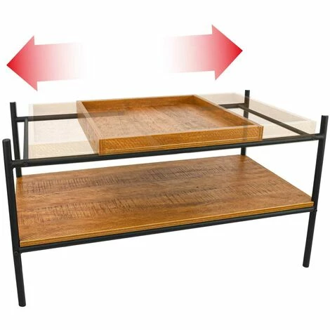 DUNEDESIGN Table Basse Industrielle Avec Plateau En Bois 90x44x50 Table Café Rectangulaire - Braun 6 DUNEDESIGN Table Basse Industrielle Avec Plateau En Bois 90x44x50 Table Café Rectangulaire - Braun – Image 4