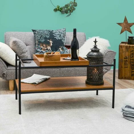 DUNEDESIGN Table Basse Industrielle Avec Plateau En Bois 90x44x50 Table Café Rectangulaire - Braun 7 DUNEDESIGN Table Basse Industrielle Avec Plateau En Bois 90x44x50 Table Café Rectangulaire - Braun – Image 5