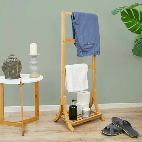 DUNEDESIGN Porte Serviette En Bambou Durable 40x30x102cm Sèche Serviettes Sur Pied Salle - Braun 5 DUNEDESIGN Porte Serviette En Bambou Durable 40x30x102cm Sèche Serviettes Sur Pied Salle - Braun – Image 3