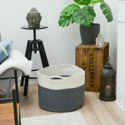 DUNEDESIGN Panier De Rangement Ø43x33 45L Corbeille à Linge En Osier Panier à Jouets Rond - Weiss -DUNEDESIGN Sales 2024 35568048 3