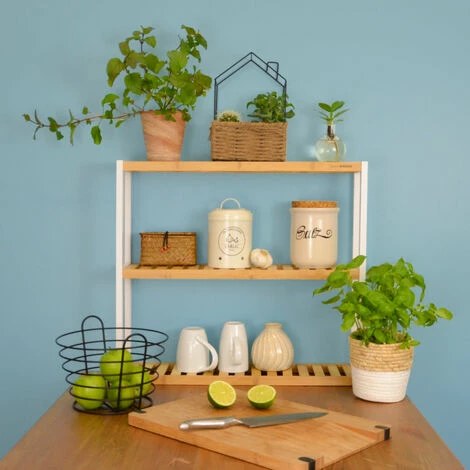 DUNEDESIGN Étagère Murale Bambou - 60x54x15 Rangement En Bois à Poser Salle De Bain Cuisine - Naturfarben 4 DUNEDESIGN Étagère Murale Bambou - 60x54x15 Rangement En Bois à Poser Salle De Bain Cuisine - Naturfarben – Image 2