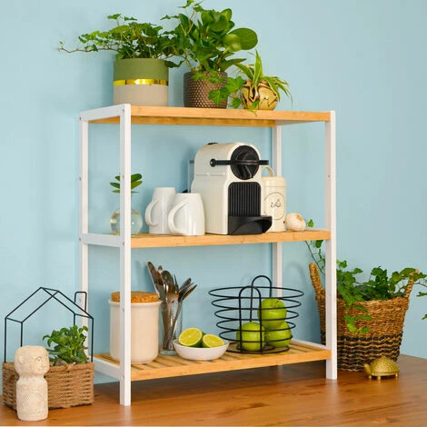 DUNEDESIGN Étagère Bambou - 69x60x26 Meuble Bois Salle De Bain Cuisine Rangement Chaussures - Weiss 6 DUNEDESIGN Étagère Bambou - 69x60x26 Meuble Bois Salle De Bain Cuisine Rangement Chaussures - Weiss – Image 4