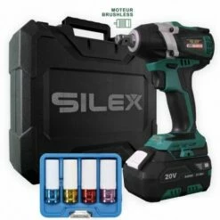 Clé à Chocs 20V Sans Fil Silex® 20V Moteur Brushless (1 X 6.0Ah Batterie Lithium SLX ) + 4 Douilles à Choc Pour Jantes Alu
