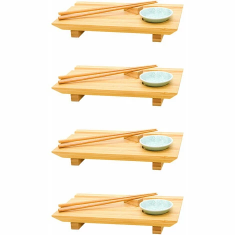 DUNEDESIGN 4 Assiettes De Service Pour Sushi - Plats En Bambou 27x16x4 Vaisselle Avec Bols - Braun 3 DUNEDESIGN 4 Assiettes De Service Pour Sushi - Plats En Bambou 27x16x4 Vaisselle Avec Bols - Braun