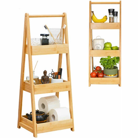 DUNEDESIGN 100% Bambou Etagère De Bain Avec 3 Paniers En Bois - 30x26x78 Cuisine Et Bain - Braun 3 DUNEDESIGN 100% Bambou Etagère De Bain Avec 3 Paniers En Bois - 30x26x78 Cuisine Et Bain - Braun