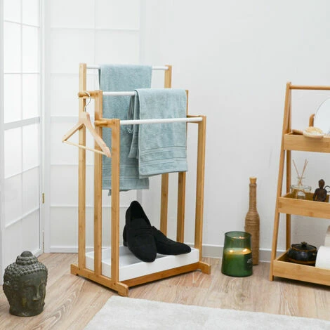 DUNEDESIGN Porte Serviette En Bambou - 45x35x84 Sèche Serviettes Sur Pied - Salle De Bain - Braun 4 DUNEDESIGN Porte Serviette En Bambou - 45x35x84 Sèche Serviettes Sur Pied - Salle De Bain - Braun – Image 2