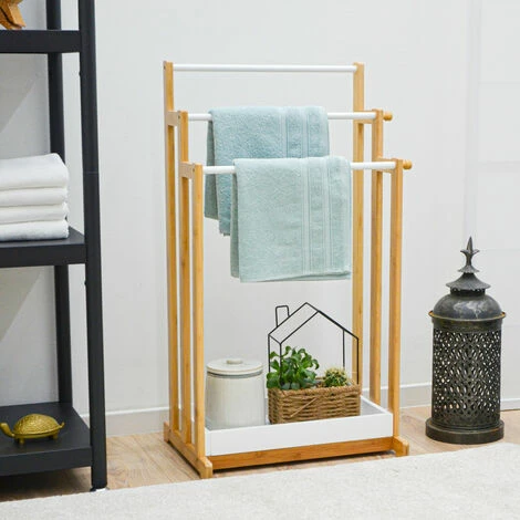 DUNEDESIGN Porte Serviette En Bambou - 45x35x84 Sèche Serviettes Sur Pied - Salle De Bain - Braun 6 DUNEDESIGN Porte Serviette En Bambou - 45x35x84 Sèche Serviettes Sur Pied - Salle De Bain - Braun – Image 4