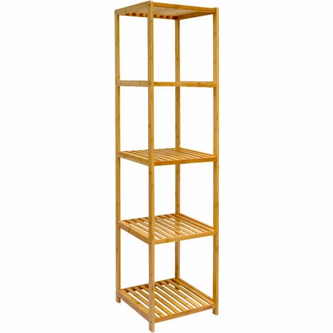 DuneDesign Étagère En Bois 38x39,5x162,5cm 5 Tablettes Superposées Lattes En Bambou Meuble à Rayonnages De Salle De Bain - Braun -DUNEDESIGN Sales 2024 49704371 1