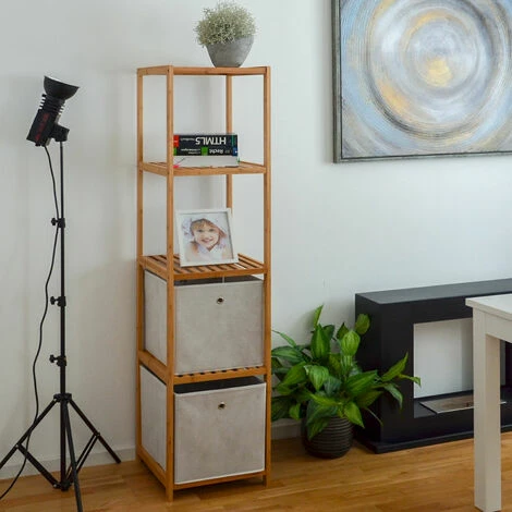 DuneDesign Étagère En Bois 38x39,5x162,5cm 5 Tablettes Superposées Lattes En Bambou Meuble à Rayonnages De Salle De Bain - Braun 6 DuneDesign Étagère En Bois 38x39,5x162,5cm 5 Tablettes Superposées Lattes En Bambou Meuble à Rayonnages De Salle De Bain - Braun – Image 5