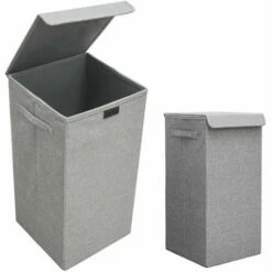 DUNEDESIGN 50L Panier à Linge Sale Avec Couvercle - 30x30x60 Bac De Rangement Pliable Gris - Grau