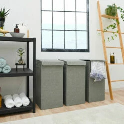 DUNEDESIGN 50L Panier à Linge Sale Avec Couvercle - 30x30x60 Bac De Rangement Pliable Gris - Grau -DUNEDESIGN Sales 2024 59197513 3