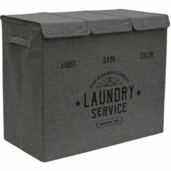 DUNEDESIGN Panier A Linge 3 Compartiment - 84L Trieur De Linge Avec Couvercle - Bac A Linge - Grau