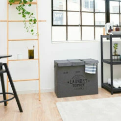 DUNEDESIGN Panier A Linge 3 Compartiment - 84L Trieur De Linge Avec Couvercle - Bac A Linge - Grau -DUNEDESIGN Sales 2024 59197743 3