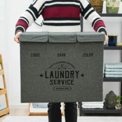 DUNEDESIGN Panier A Linge 3 Compartiment - 84L Trieur De Linge Avec Couvercle - Bac A Linge - Grau -DUNEDESIGN Sales 2024 59197743 4