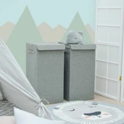 DUNEDESIGN Lot De 2 : 50L Panier à Linge Sale Avec Couvercle - 30x30x60 Bac De Rangement XL - Grau -DUNEDESIGN Sales 2024 65180644 3